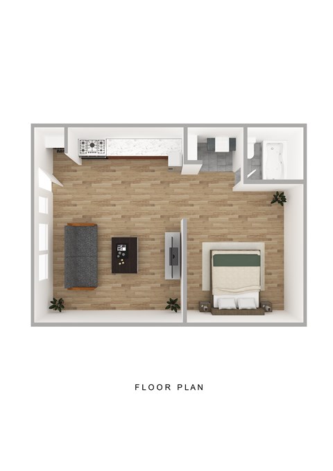 Floor plan for 1 bed, 1 bath, 350 sqft